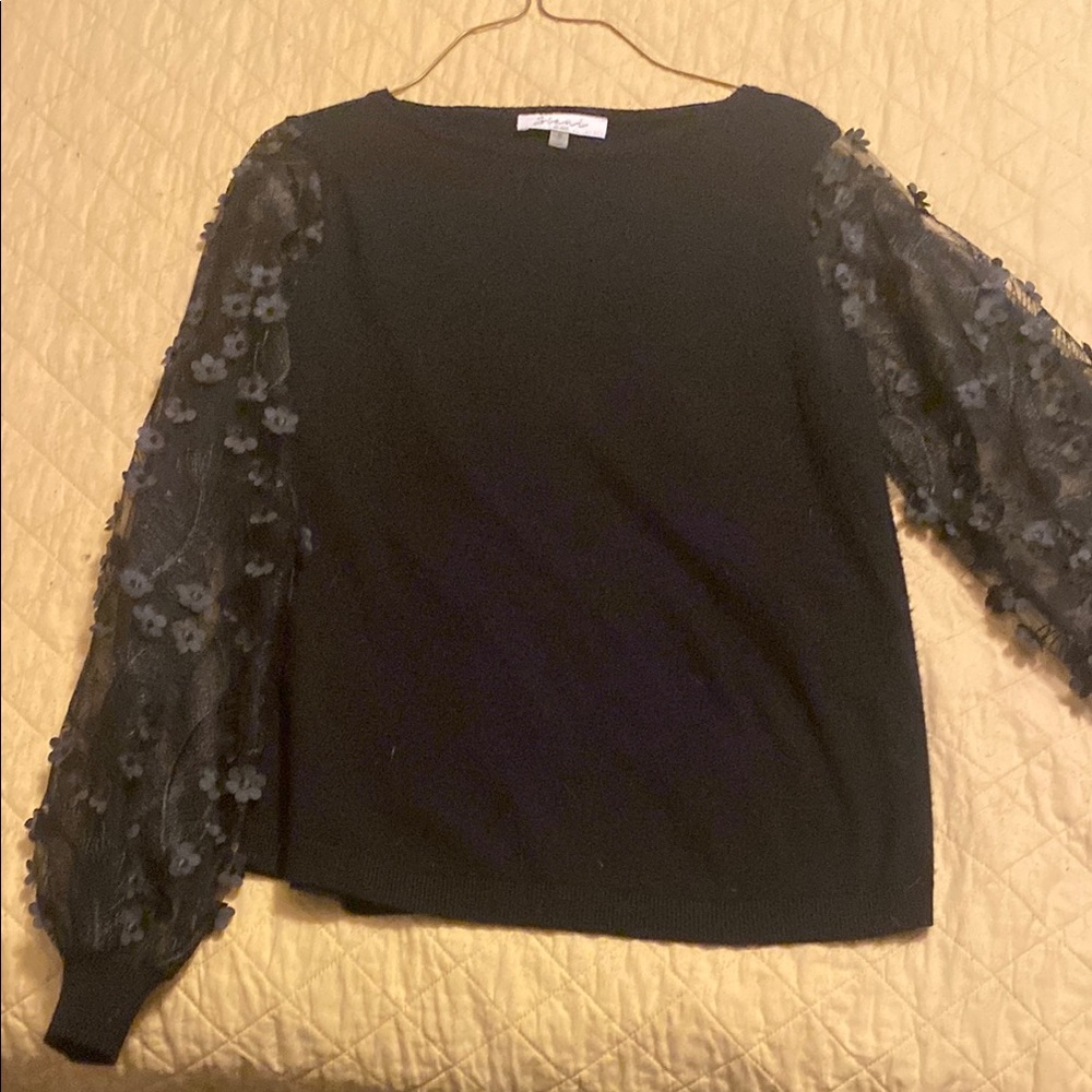 Black Boxy 3/4 Sleeve Embellished Blouse